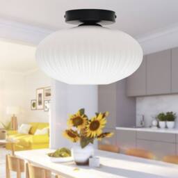 First Choice Lighting Set of 2 Baton - White Ribbed Oval Glass Black Ceiling Lights - thumbnail 5