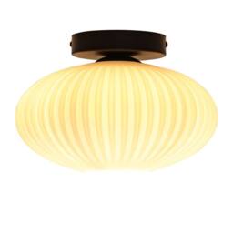 First Choice Lighting Set of 2 Baton - White Ribbed Oval Glass Black Ceiling Lights - thumbnail 3