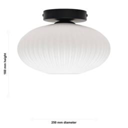 First Choice Lighting Set of 2 Baton - White Ribbed Oval Glass Black Ceiling Lights - thumbnail 6