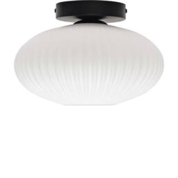 First Choice Lighting Set of 2 Baton - White Ribbed Oval Glass Black Ceiling Lights - thumbnail 2