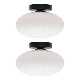 First Choice Lighting Set of 2 Baton - White Ribbed Oval Glass Black Ceiling Lights - thumbnail 1