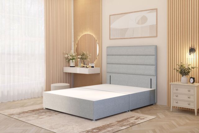 Somnior Chambery Divan Bed Frame with Floor Standing Headboard Linen Fabric in Light Grey - Size: Small Single - image 1