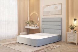 Somnior Chambery Divan Bed Frame with Floor Standing Headboard Linen Fabric in Light Grey - Size: Small Single - thumbnail 1