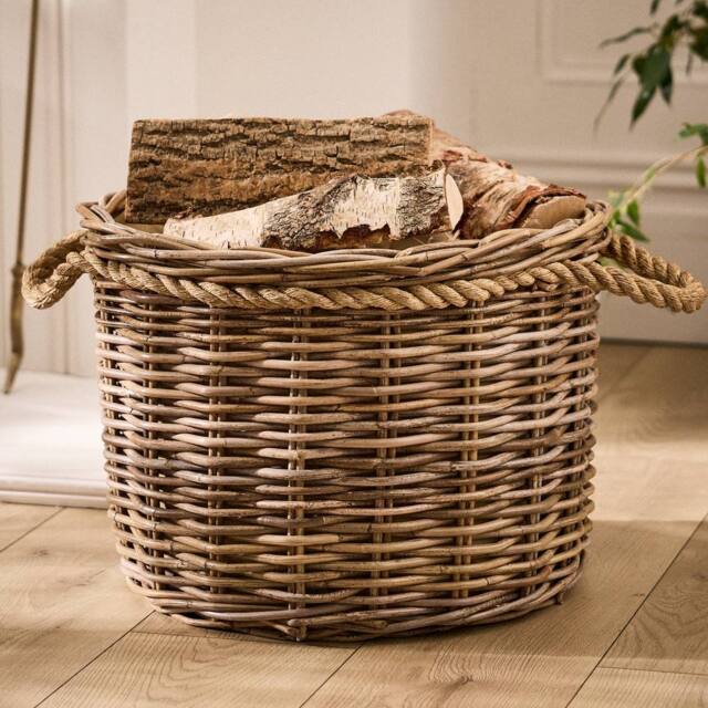 Dibor Traditional Round Large Wicker Log Basket with Handles H35 x W44cm in Natural - image 1