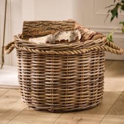 Dibor Traditional Round Large Wicker Log Basket with Handles H35 x W44cm in Natural - thumbnail 1