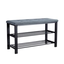 Home Source Metal Shoe Bench with Storage Shelfs For Entryway Hallway Seating Home in Grey - thumbnail 7