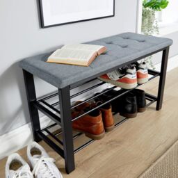 Home Source Metal Shoe Bench with Storage Shelfs For Entryway Hallway Seating Home in Grey - thumbnail 4