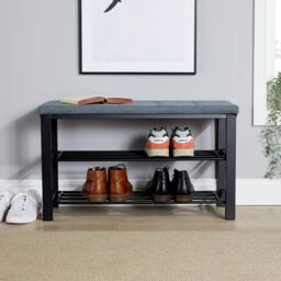 Home Source Metal Shoe Bench with Storage Shelfs For Entryway Hallway Seating Home in Grey - thumbnail 3