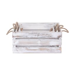 Red Hamper Set of 3 Distressed White Rope Handled Wooden Crates - thumbnail 3