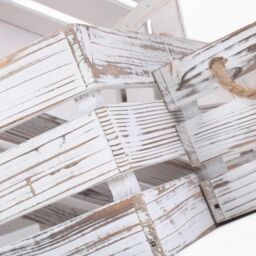 Red Hamper Set of 3 Distressed White Rope Handled Wooden Crates - thumbnail 5