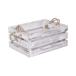 Red Hamper Set of 3 Distressed White Rope Handled Wooden Crates - thumbnail 2