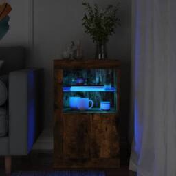 Berkfield Home Side Cabinet with LED Lights Smoked Oak Engineered Wood in Brown - thumbnail 2