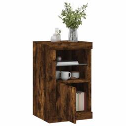 Berkfield Home Side Cabinet with LED Lights Smoked Oak Engineered Wood in Brown - thumbnail 4