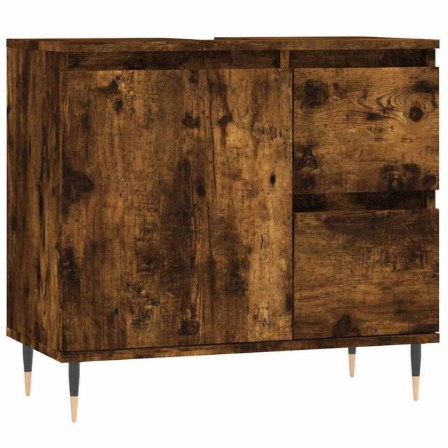 Berkfield Home Bathroom Cabinet Smoked Oak 65x33x60 cm Engineered Wood in Brown - Size: 65 x 33 x 60 cm - image 1