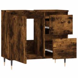 Berkfield Home Bathroom Cabinet Smoked Oak 65x33x60 cm Engineered Wood in Brown - Size: 65 x 33 x 60 cm - thumbnail 4