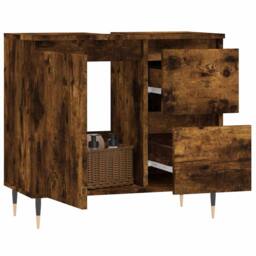 Berkfield Home Bathroom Cabinet Smoked Oak 65x33x60 cm Engineered Wood in Brown - Size: 65 x 33 x 60 cm - thumbnail 3