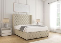 "BSSPOKE Ruby Divan Bed Plush Velvet 54"" Headboard & No Mattress No Drawers in Cream - Size: King" - thumbnail 2