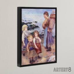"Artery8 Mussel Fishers at Berneval Renoir Vintage Black Framed Canvas Wall Art - Size: W12"" x H16""" - thumbnail 2