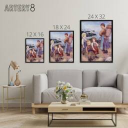 "Artery8 Mussel Fishers at Berneval Renoir Vintage Black Framed Canvas Wall Art - Size: W12"" x H16""" - thumbnail 4