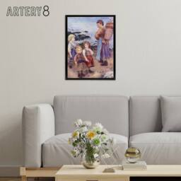 "Artery8 Mussel Fishers at Berneval Renoir Vintage Black Framed Canvas Wall Art - Size: W12"" x H16""" - thumbnail 3