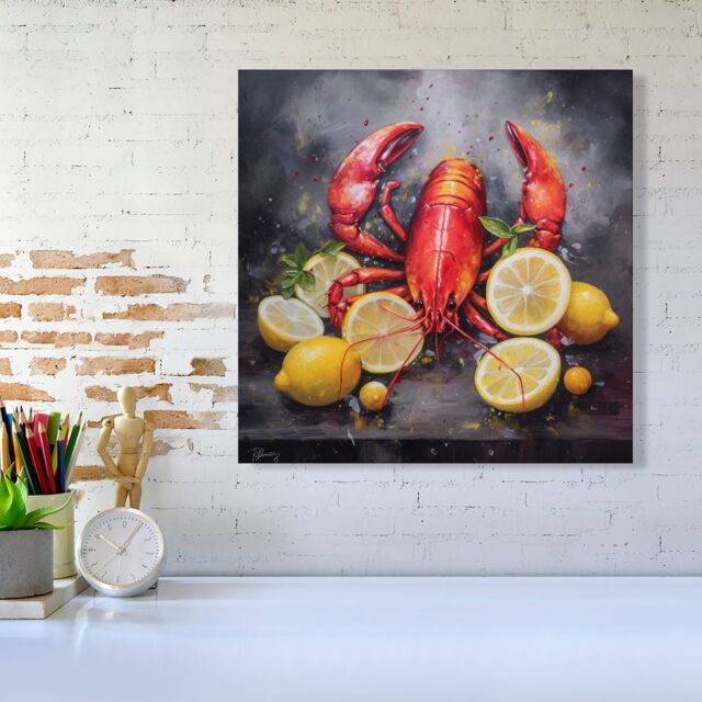Warren Reed - Designer Lobster & Lemons Canvas - Size: w10 inch x h10 inch - image 1
