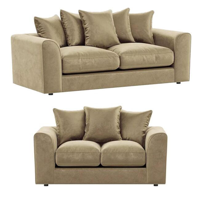Furnishings For Less UK Brooklyn Plush Velvet Fibre Fabric Sofa Set 3 & 2 Seater sofa in Beige - image 1