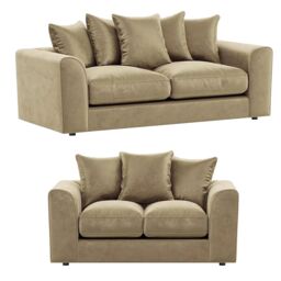 Furnishings For Less UK Brooklyn Plush Velvet Fibre Fabric Sofa Set 3 & 2 Seater sofa in Beige