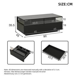 Merax High Gloss LED Coffee Table with Removable Tray & Glass Sides in Black - thumbnail 3