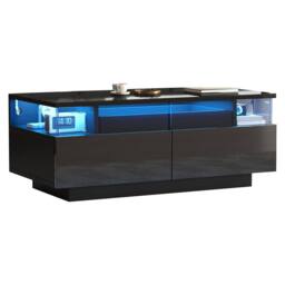 Merax High Gloss LED Coffee Table with Removable Tray & Glass Sides in Black - thumbnail 7