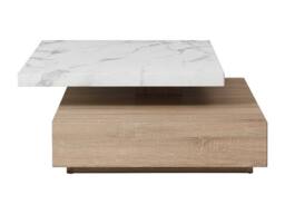 Vente-unique Swivel Coffee Table With 1 Drawer In MDF - White & Natural Marble in Light Oak - thumbnail 7