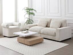 Vente-unique Swivel Coffee Table With 1 Drawer In MDF - White & Natural Marble in Light Oak - thumbnail 5
