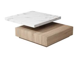 Vente-unique Swivel Coffee Table With 1 Drawer In MDF - White & Natural Marble in Light Oak - thumbnail 9