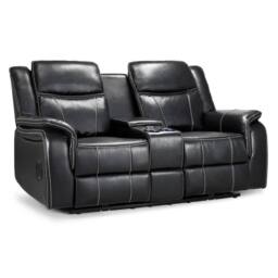 Furnishings For Less UK Orlando Leather Black Electric Reclining 2 Seater Centre Console - thumbnail 2