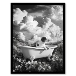 Artery8 Dog Lover Beagle in Floral Meadow Bathtub Surreal Framed Art Print in Grey - Size: A4 - thumbnail 1