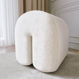 CARME HOME Laurie Ivory Bouclé Fabric Stool Footstool Upholstered in White - thumbnail 2