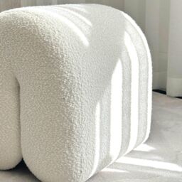 CARME HOME Laurie Ivory Bouclé Fabric Stool Footstool Upholstered in White - thumbnail 4