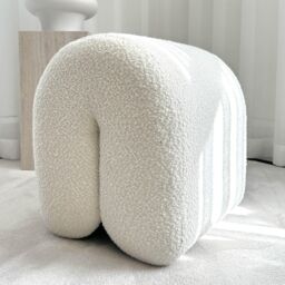 CARME HOME Laurie Ivory Bouclé Fabric Stool Footstool Upholstered in White - thumbnail 5