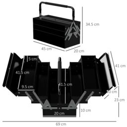 DURHAND 3 Tier Metal Toolbox with 5 Tray Carry Handle in Black - Size: Small - thumbnail 3
