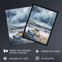 "Artery8 Fishing Boats Yorkshire Coast Beach East Riding Wall Art Print in Grey - Size: W12"" x H16""" - thumbnail 2
