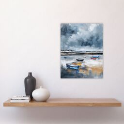 "Artery8 Fishing Boats Yorkshire Coast Beach East Riding Wall Art Print in Grey - Size: W12"" x H16""" - thumbnail 4