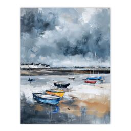 "Artery8 Fishing Boats Yorkshire Coast Beach East Riding Wall Art Print in Grey - Size: W12"" x H16""" - thumbnail 1