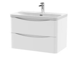 Balterley Arch Bathroom Wall Hung 2 Drawer Vanity, Ceramic Basin, White, 800mm in White