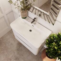 Balterley Arch Bathroom Wall Hung 2 Drawer Vanity, Ceramic Basin, White, 800mm in White - thumbnail 3