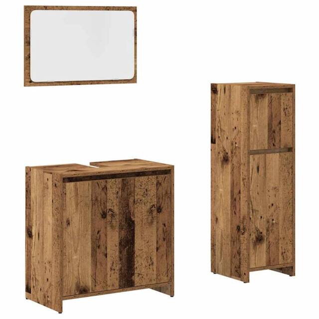 Berkfield Home 3 Piece Bathroom Furniture Set Old Wood Engineered Wood in Brown - image 1