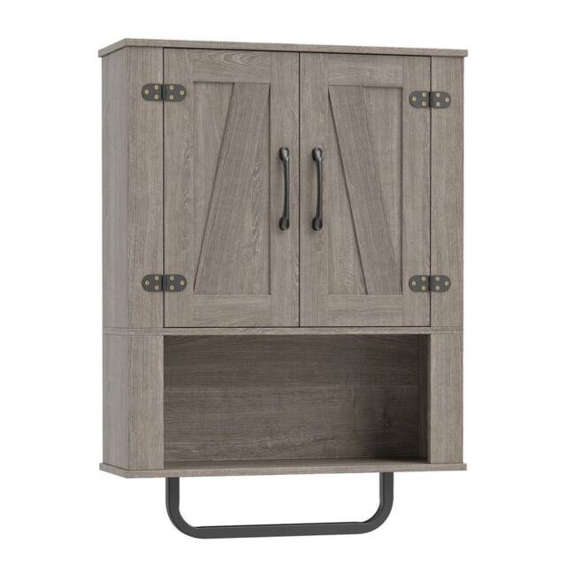 VOGREX 3-Tier Wooden Wall Storage Cabinet Bathroom Kitchen Living Room in Grey - image 1