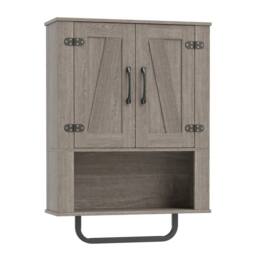 VOGREX 3-Tier Wooden Wall Storage Cabinet Bathroom Kitchen Living Room in Grey - thumbnail 1