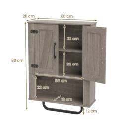 VOGREX 3-Tier Wooden Wall Storage Cabinet Bathroom Kitchen Living Room in Grey - thumbnail 2