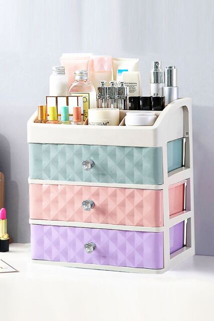Living and Home 4 Tier Cosmetic Storage Makeup Organizer Box for Dresser Bathroom Bedroom
