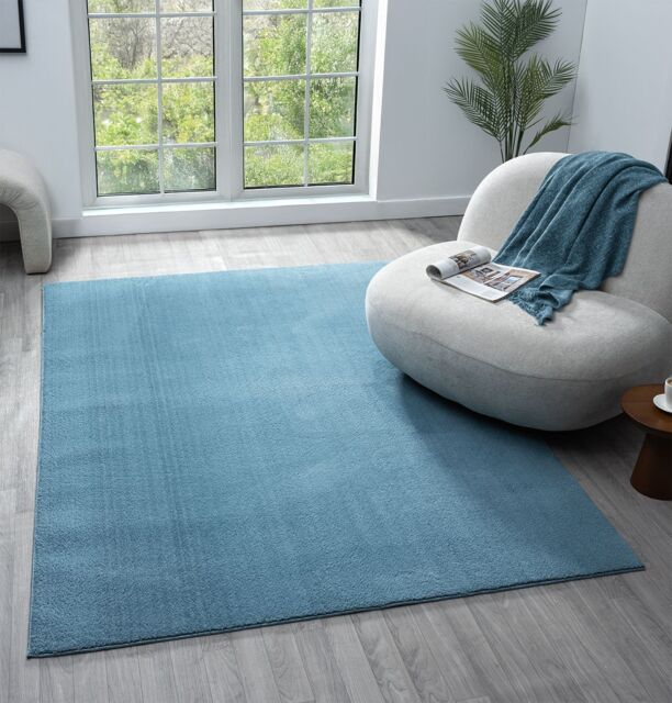 Desire Rugs Comfy Washable Low Pile Living Room Area Rug - Anti-Slip Felt Backing in Blue - Size: 100 cm diameter - image 1