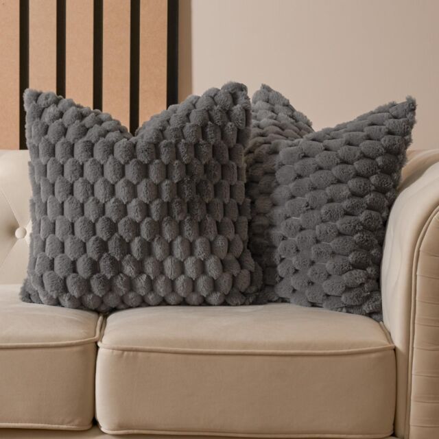 OHS 2 Pack Waffle Faux Fur Cushion Covers - 45 x 45cm in Charcoal - Size: 45 cm x 45 cm - image 1